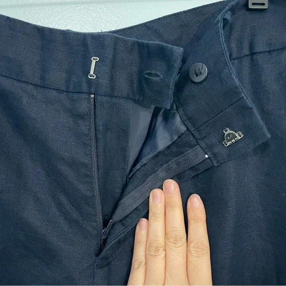 Chaps Navy Blue Linen Wide Leg Pants Size 14 - Picture 6 of 10